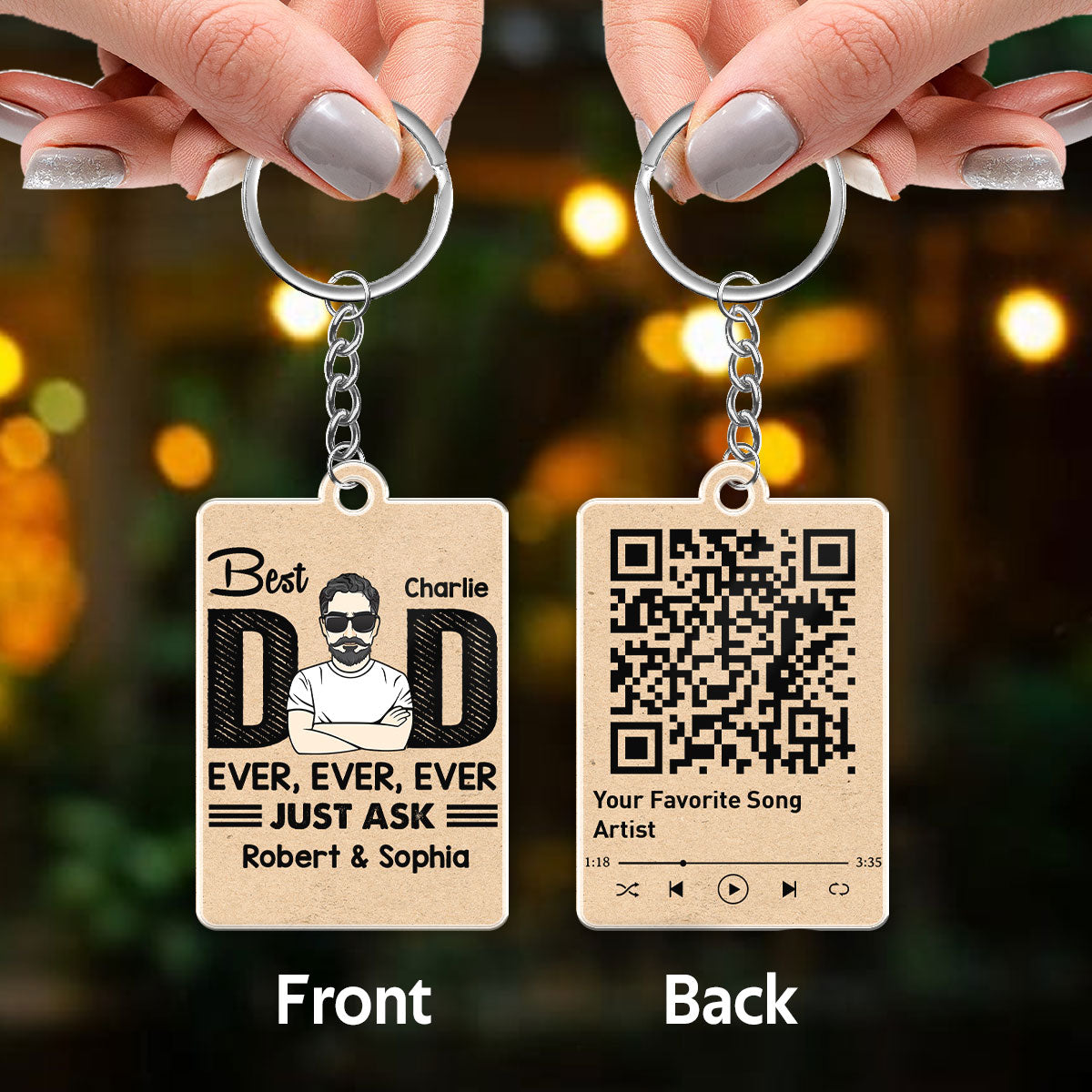 Best Dad Ever Just Ask Kids Favorite Song Scannable QR Code Personalized Acrylic Keychain