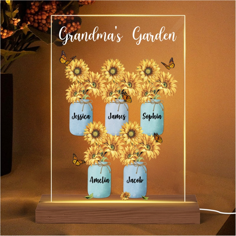 Grandma Garden Sunflower Personalized Plaque LED Night Light, Acrylic LED Lamp, Gift For Grandma