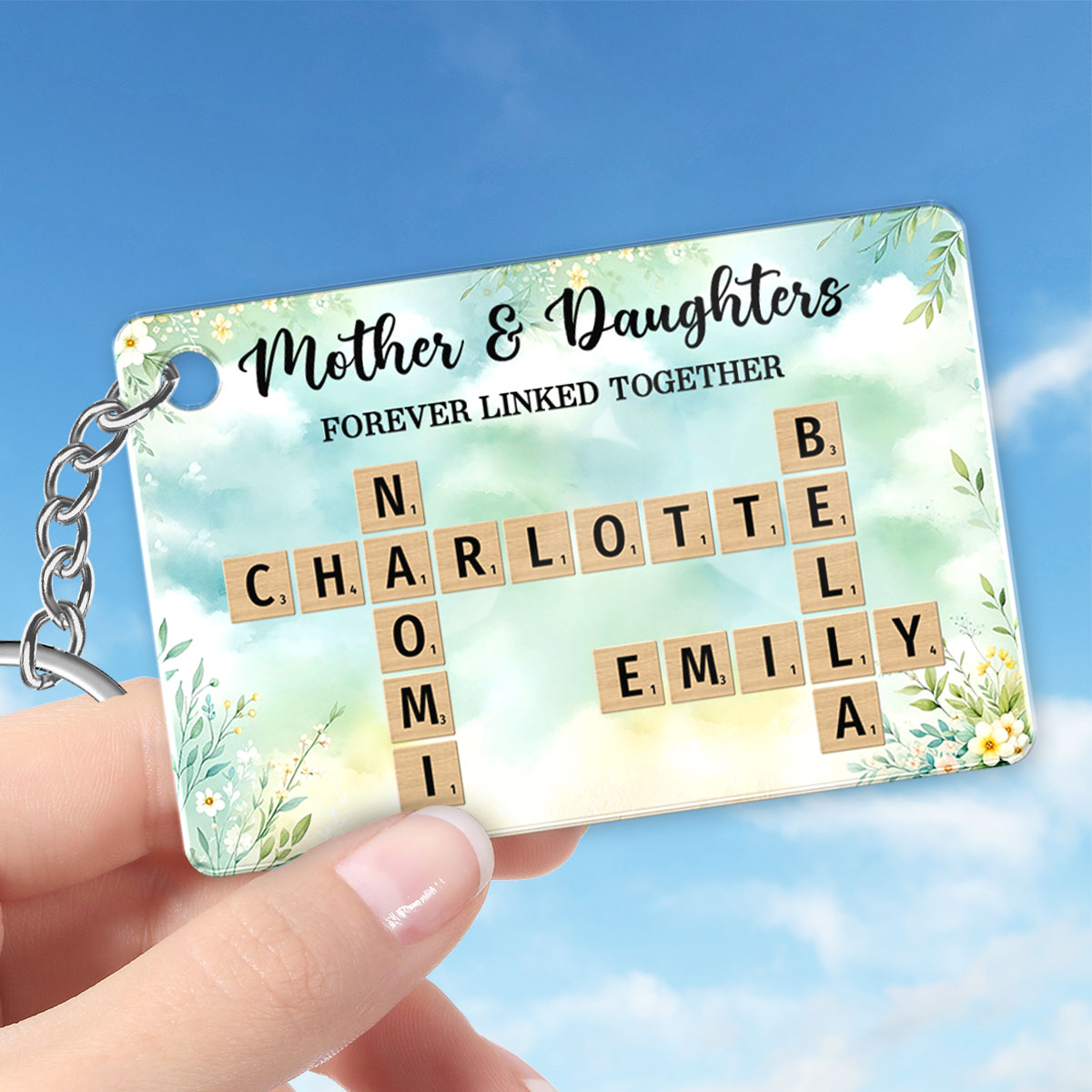 Mother & Daughters Sons Forever Linked Together Crossword Puzzle Art Personalized Acrylic Keychain