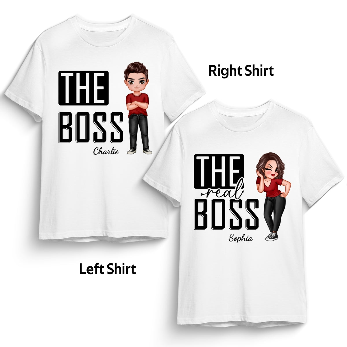 The Boss The Real Boss Funny Valentine‘s Day Gift For Couple Personalized Matching Shirts [Set of 2 Shirts]