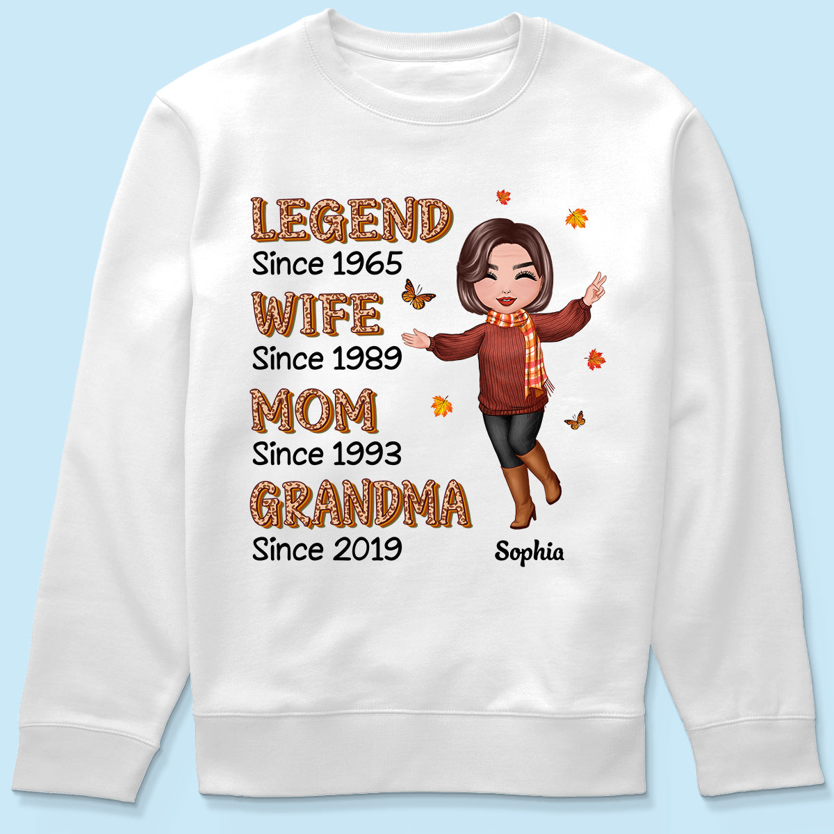 Fall Season Half Leopard Happy Doll Woman Legend Wife Mom Grandma Personalized Shirt