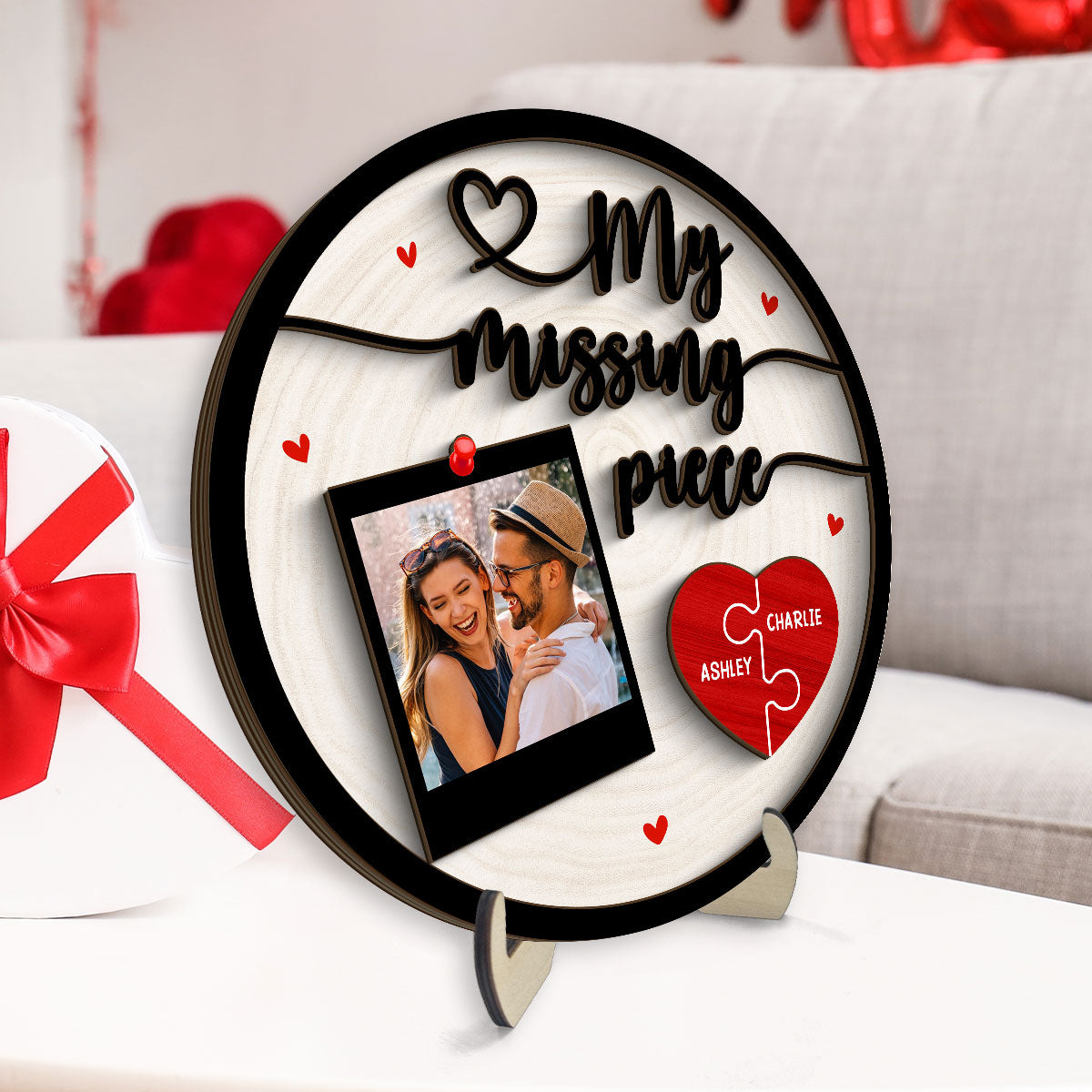 My Missing Piece Couple Photo  Gift Personalized 2-Layer Wooden Plaque