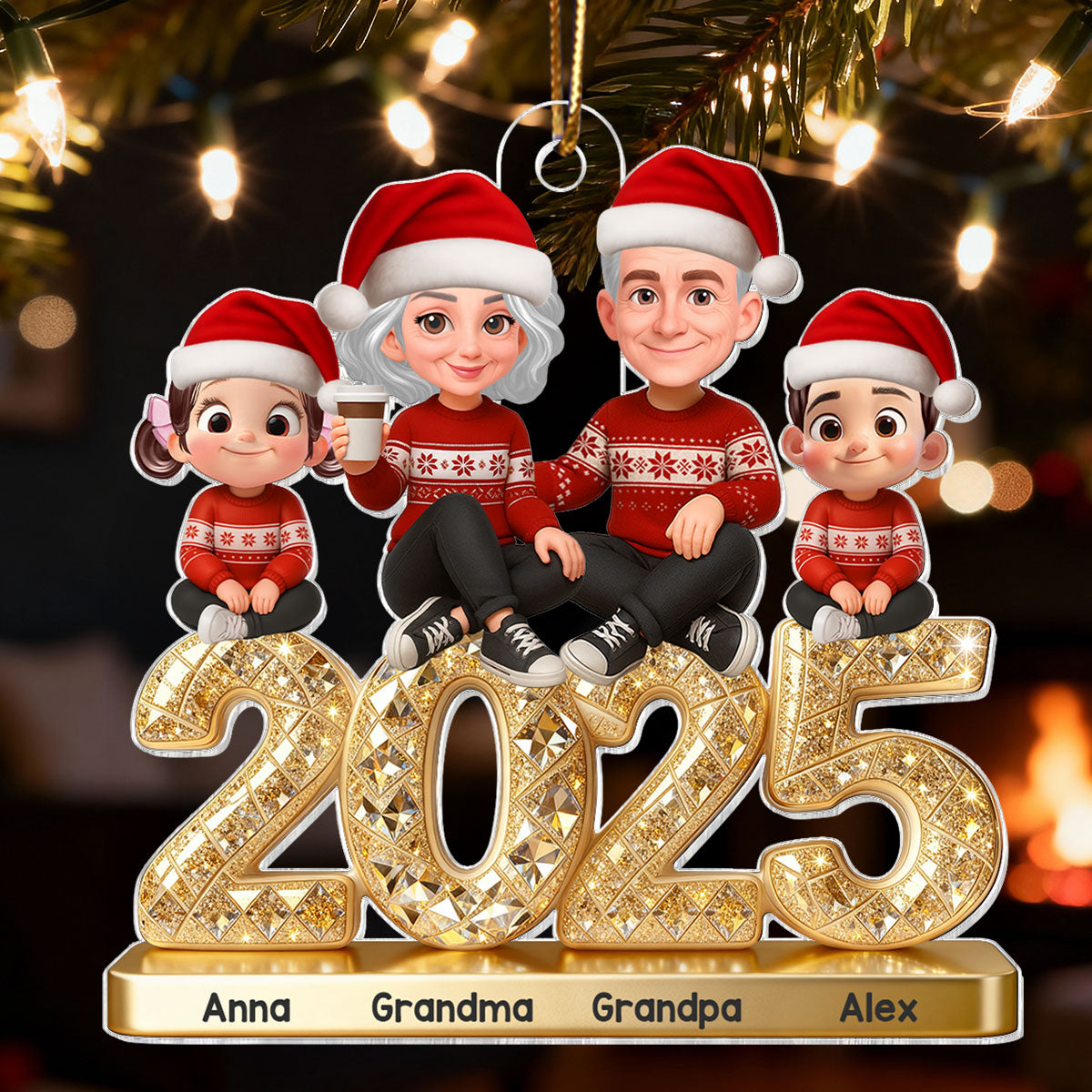 3D Effect Luxury Gold Texture Family Together Christmas - Personalized Acrylic Ornament