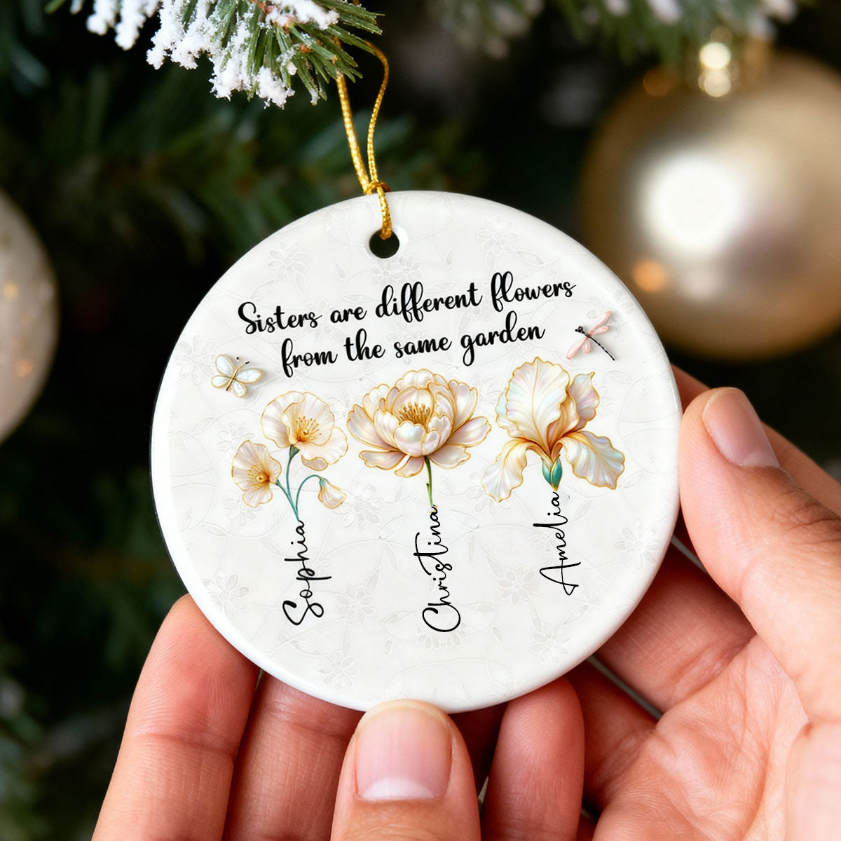 3D Effect Birth Flowers Sisters From The Same Garden - Personalized Ceramic Ornament - Birthday Christmas Just Because Gift For Sisters, Besties