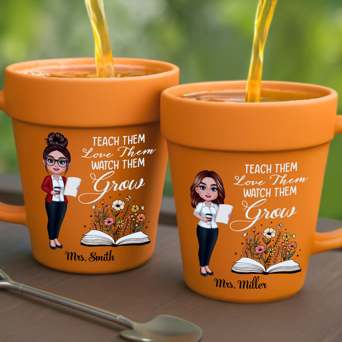 Teacher Teach Them Love Them Watch Them Grow Personalized Plant Pot Ceramic Mug| Back To School Gift