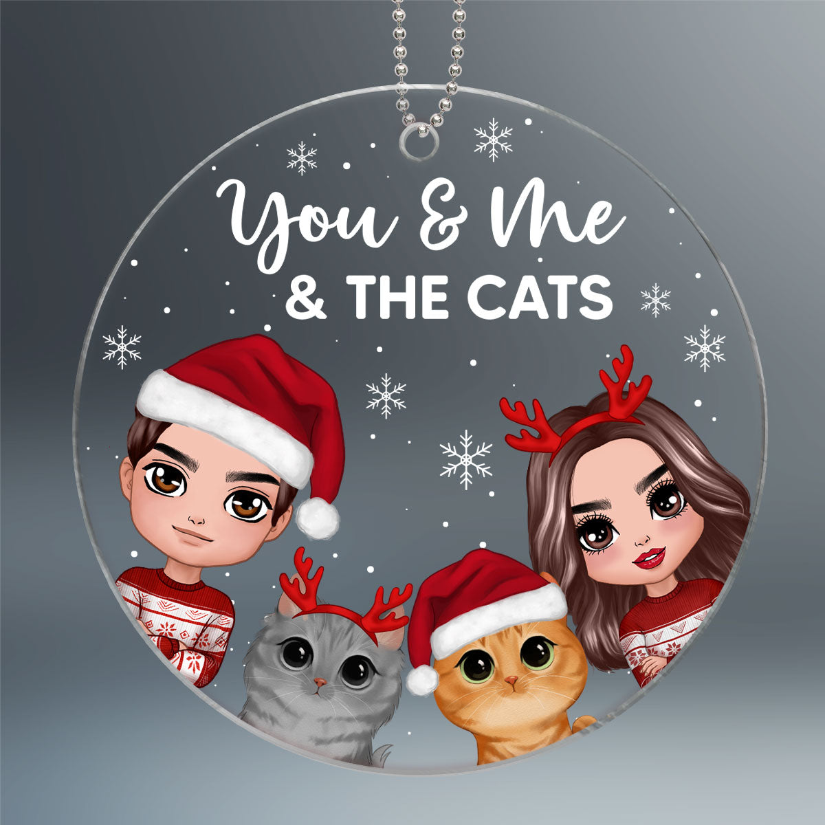 You Me And The Dog Cat Cute Watercolor Personalized Circle Acrylic Ornament
