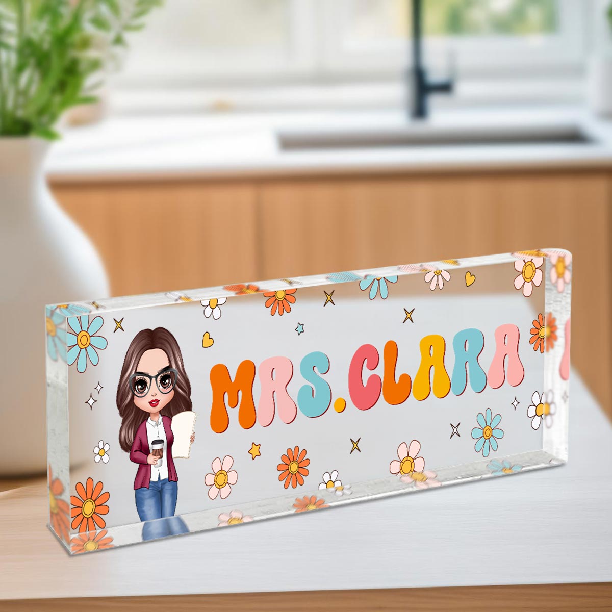 Teacher Beautiful Personalized Acrylic Desk Name Plate, Teacher Appreciation Gift, Back To School Gift For Teacher