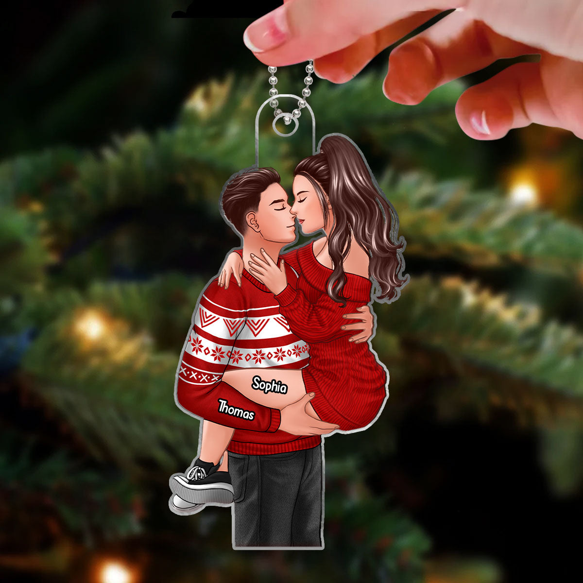 Man Holding Woman Kissing Christmas Gift For Couple Personalized Acrylic Ornament
