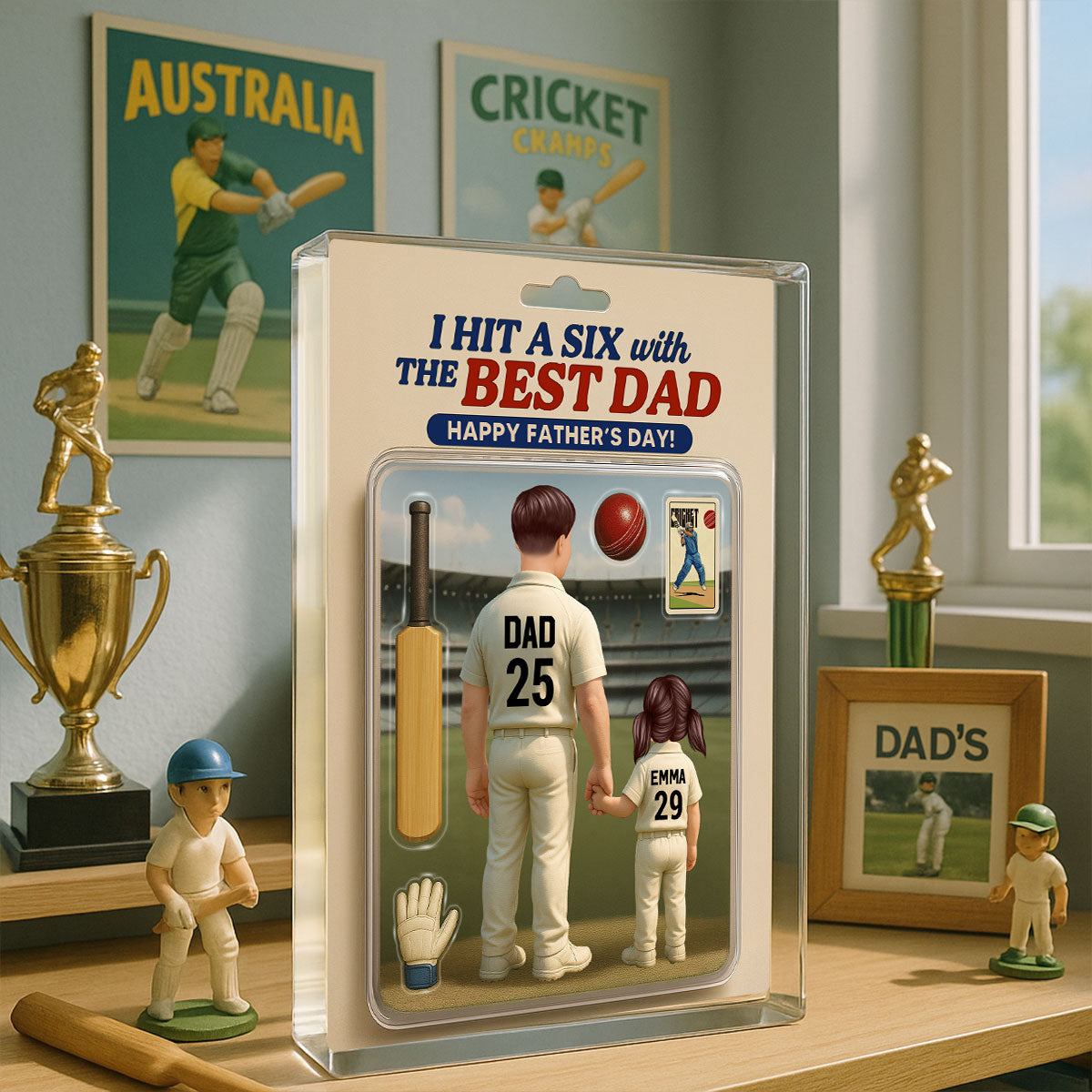 Hit A Six With The Best Dad Cricket Dad - Personalized Acrylic Block Plaque - Father's Day Gift