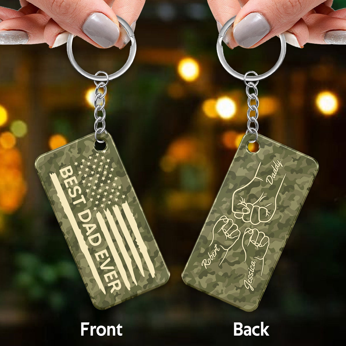 Best Dad Ever Nation Flag Camouflage Fist Bump Outline Personalized Acrylic Keychain