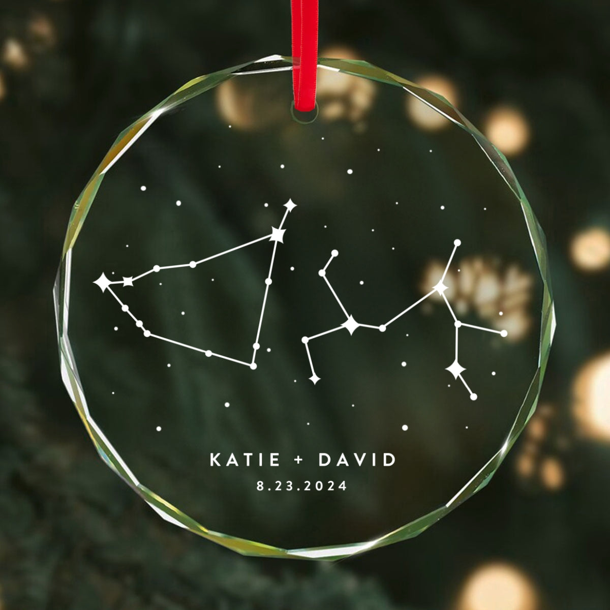Zodiac Sign Stars Couple Personalized Glass Ornament, Christmas Gift