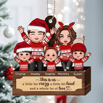 Happy Family In Box Personalized 2-Layer Wooden Ornament, Christmas Gift