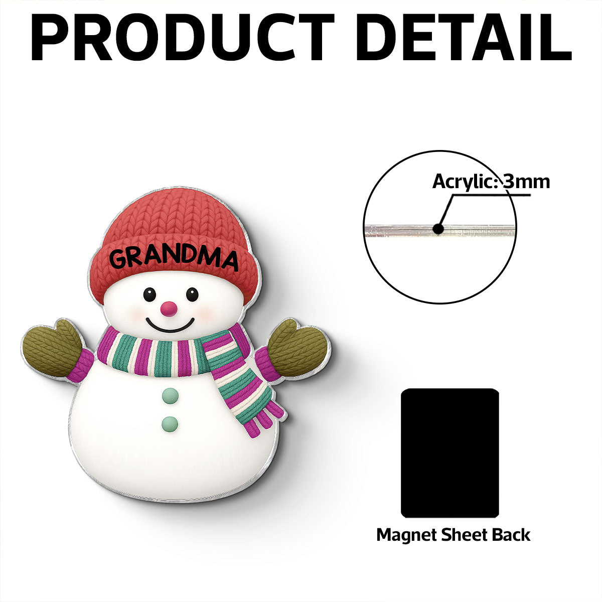 Christmas Grandma Grandpa And Grandkids Snowman Together - Personalized Acrylic Fridge Magnet