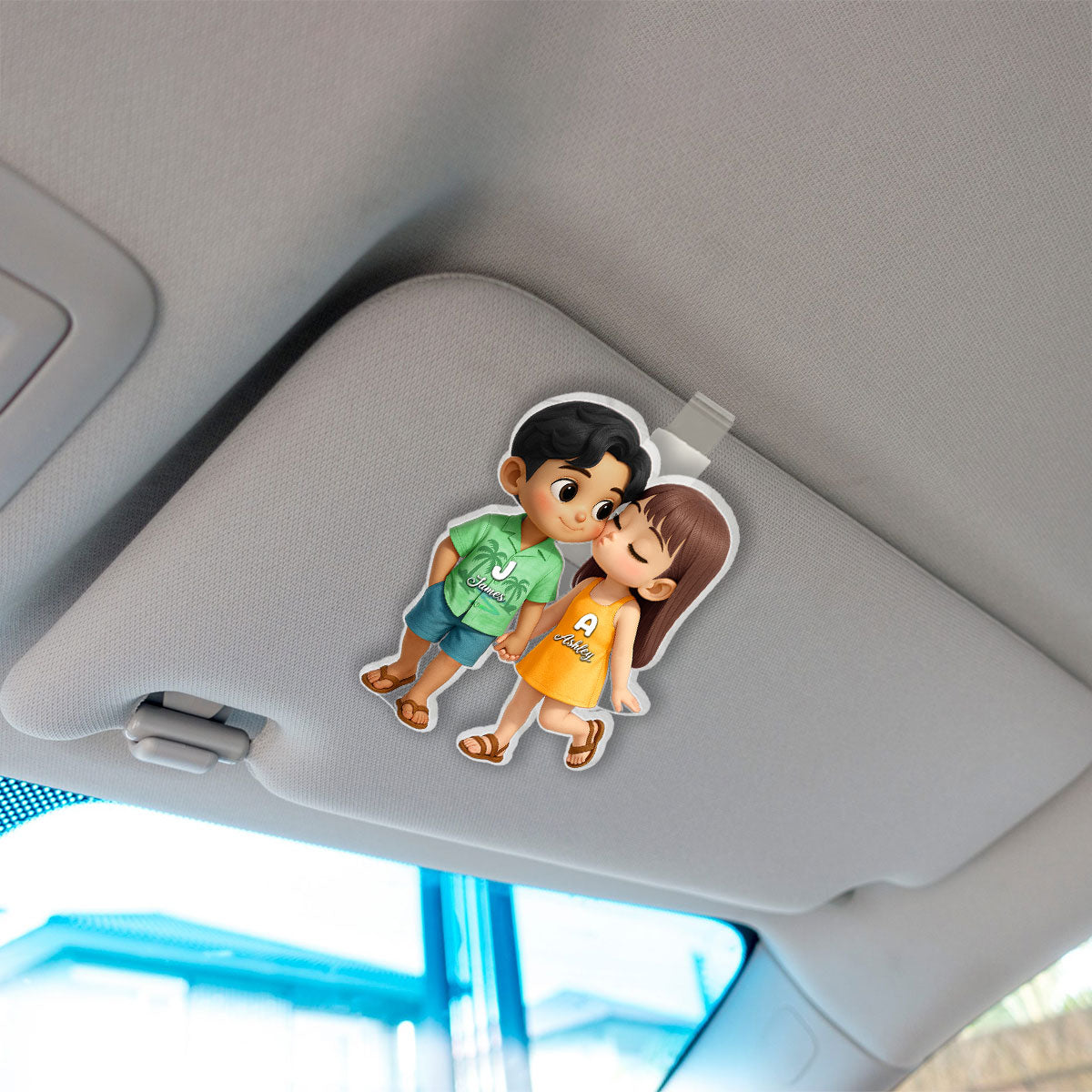 Cute Cartoon Couple Summer Vibe Personalized Acrylic Car Visor, Gift for him, Gift for her