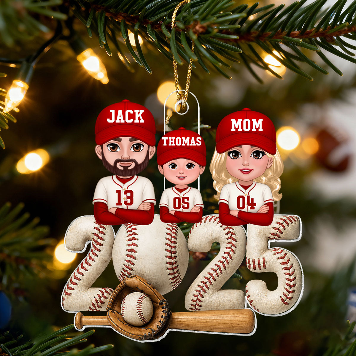 3D Effect Christmas Baseball Family Together We're A Team - Personalized Acrylic Ornament - Gift For Family