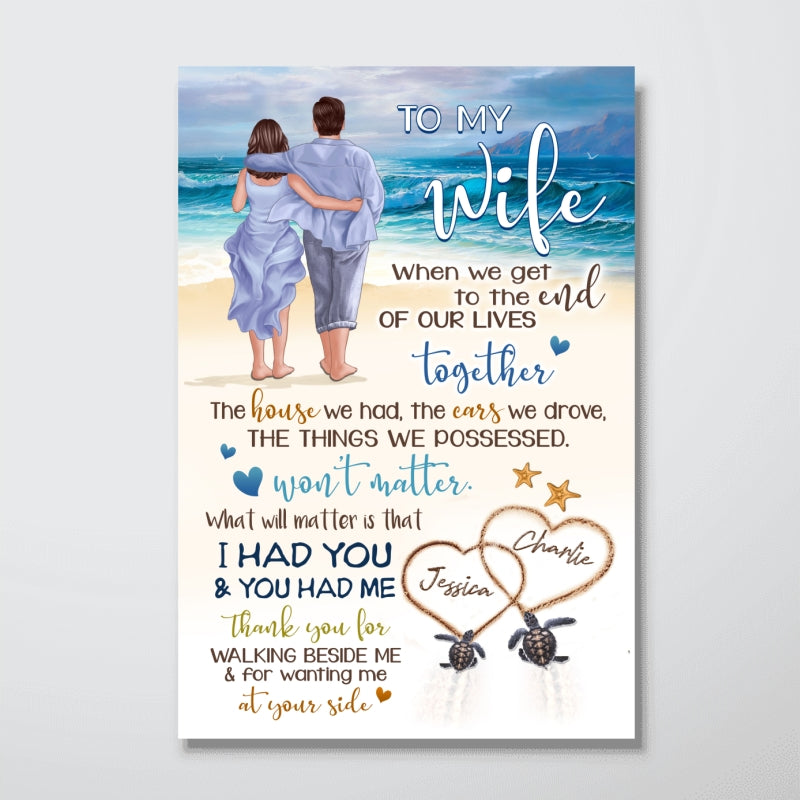 Back View Couple Walking On The Beach To My Wife Husband Personalized Vertical Poster