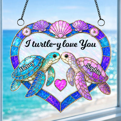 Couple Sea Turtle - Personalized Acrylic Window Hanging - Anniversary Gift for Him, Her
