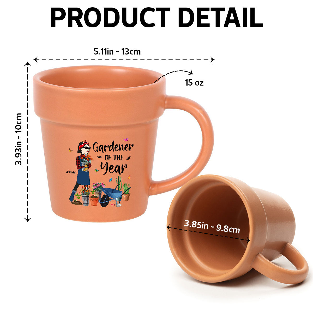 Gardener Of The Year Funny Cartoon Plant Lady Personalized Plant Pot Ceramic Mug