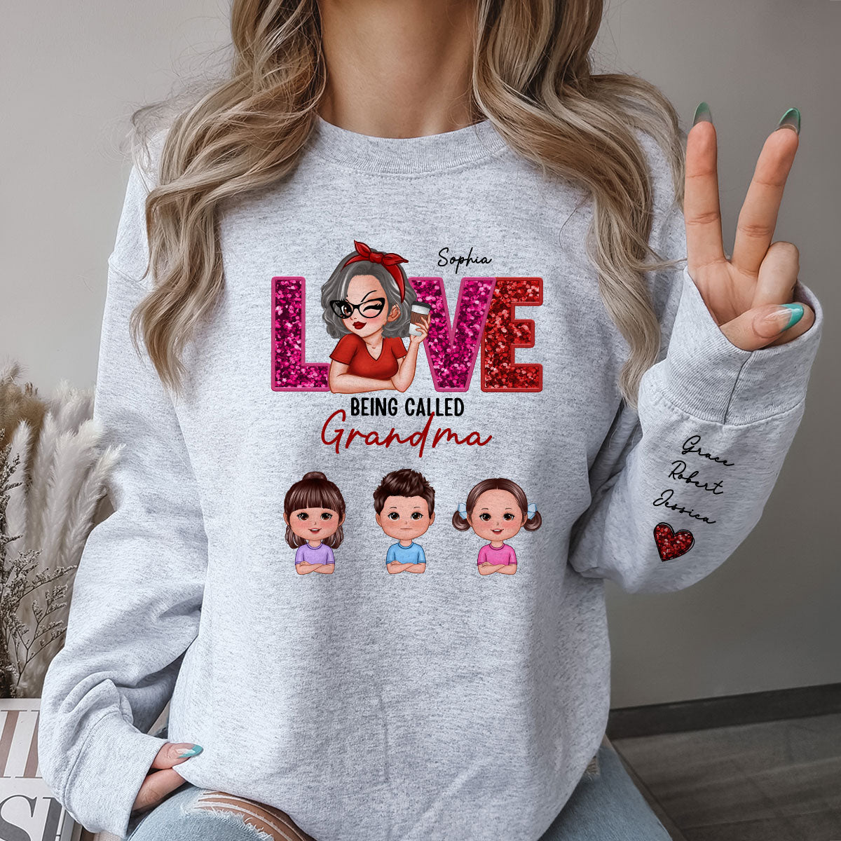 Love Being Called Grandma Mom Cute Grandkids Sequin Texture Personalized Sleeve Printed Sweatshirt