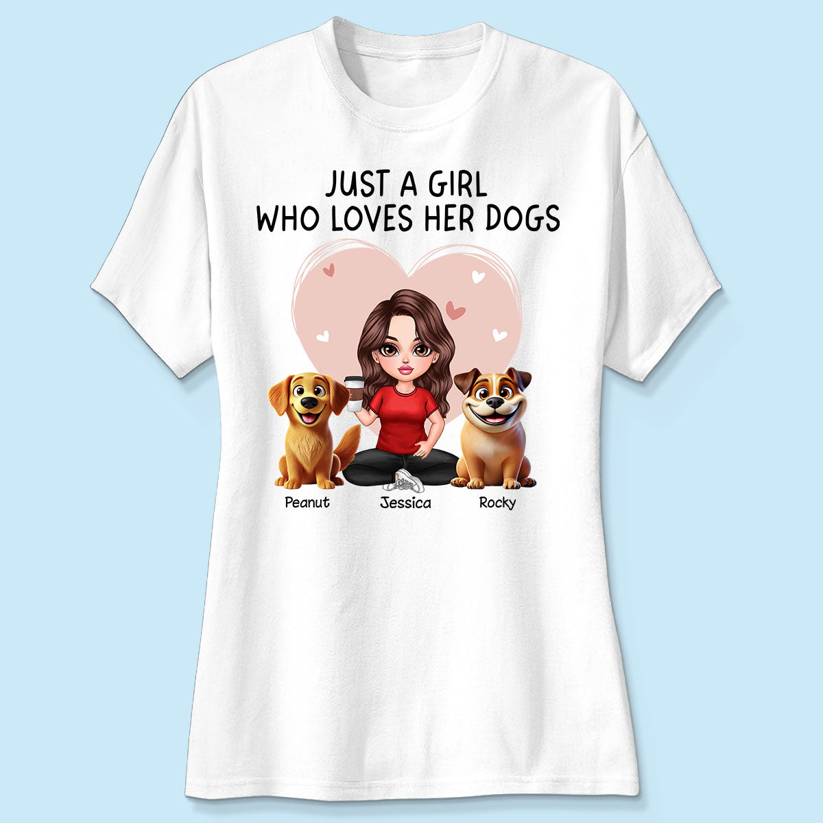 Just A Girl Who Loves Her Dogs Realistic Cartoon Dogs Personalized Shirt,  Gift For Dog Lover