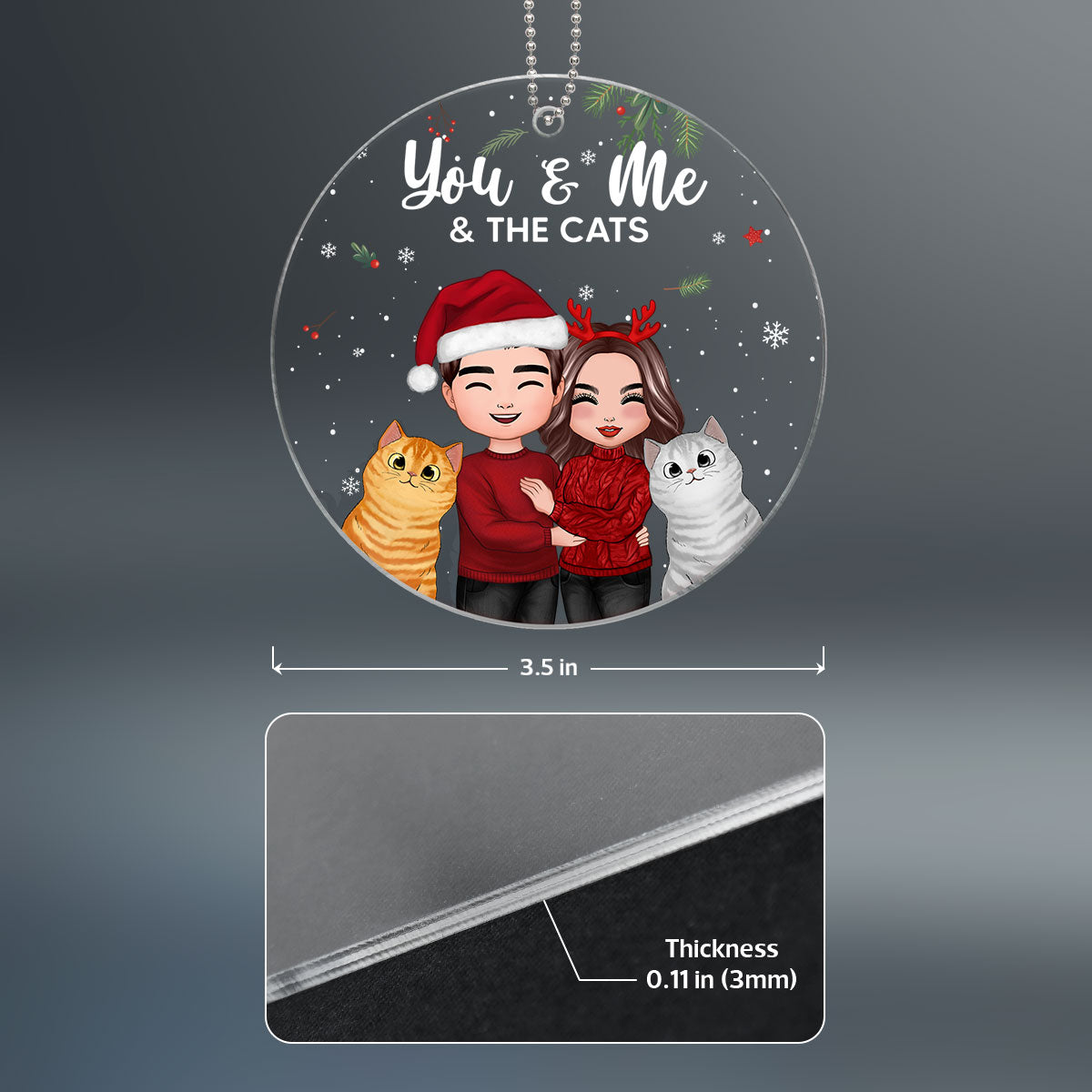 Doll Couple Standing Hugging You Me And The Cats Christmas Personalized Circle Ornament