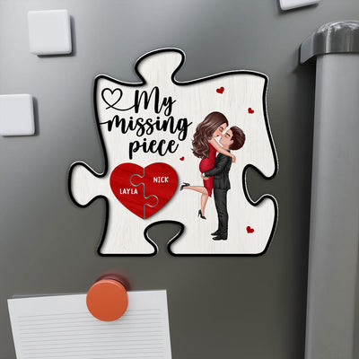 My Missing Piece Couple Hugging Kissing Puzzle Shaped Personalized Acrylic Fridge Magnet