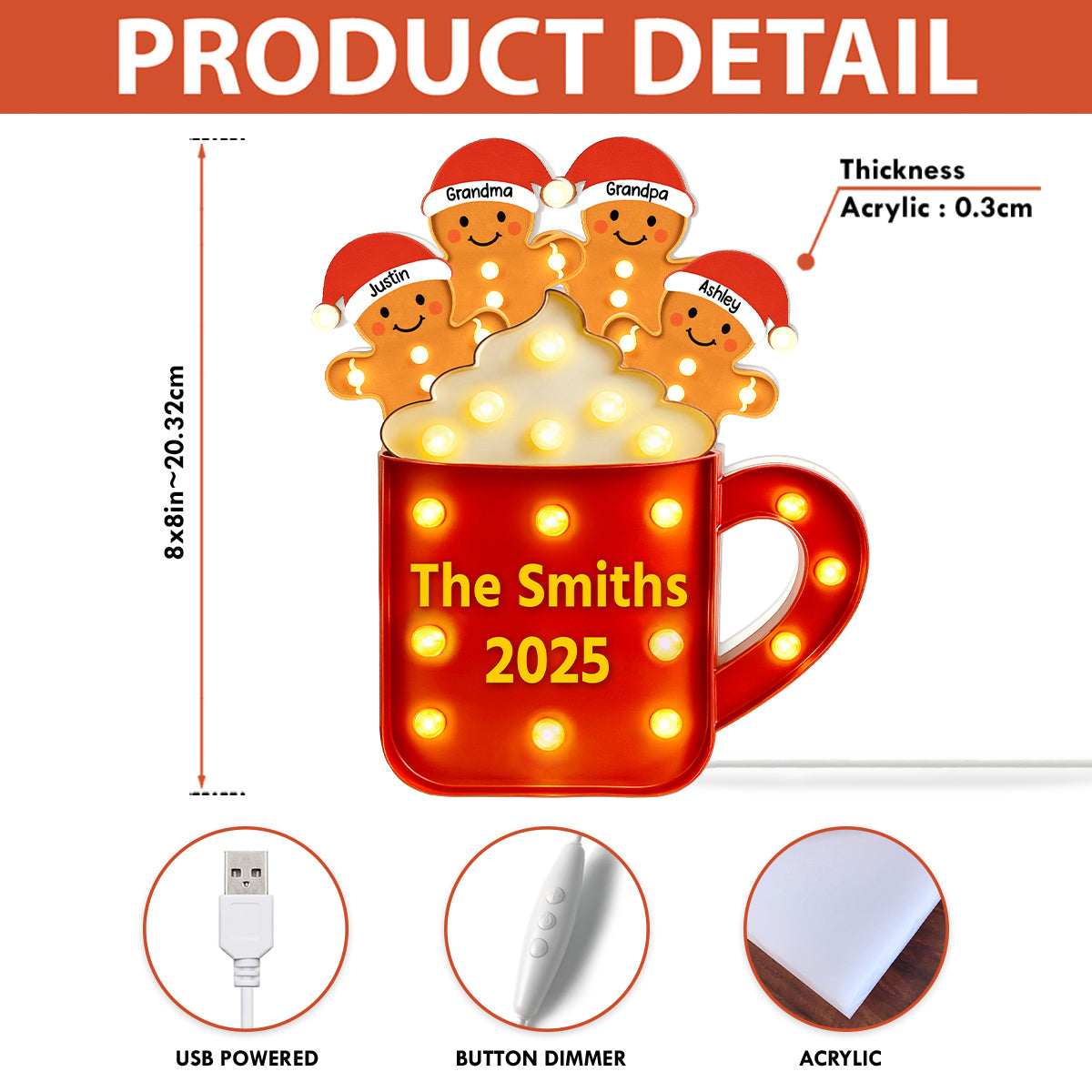 Personalized Gingerbread Christmas LED Light Box 2025