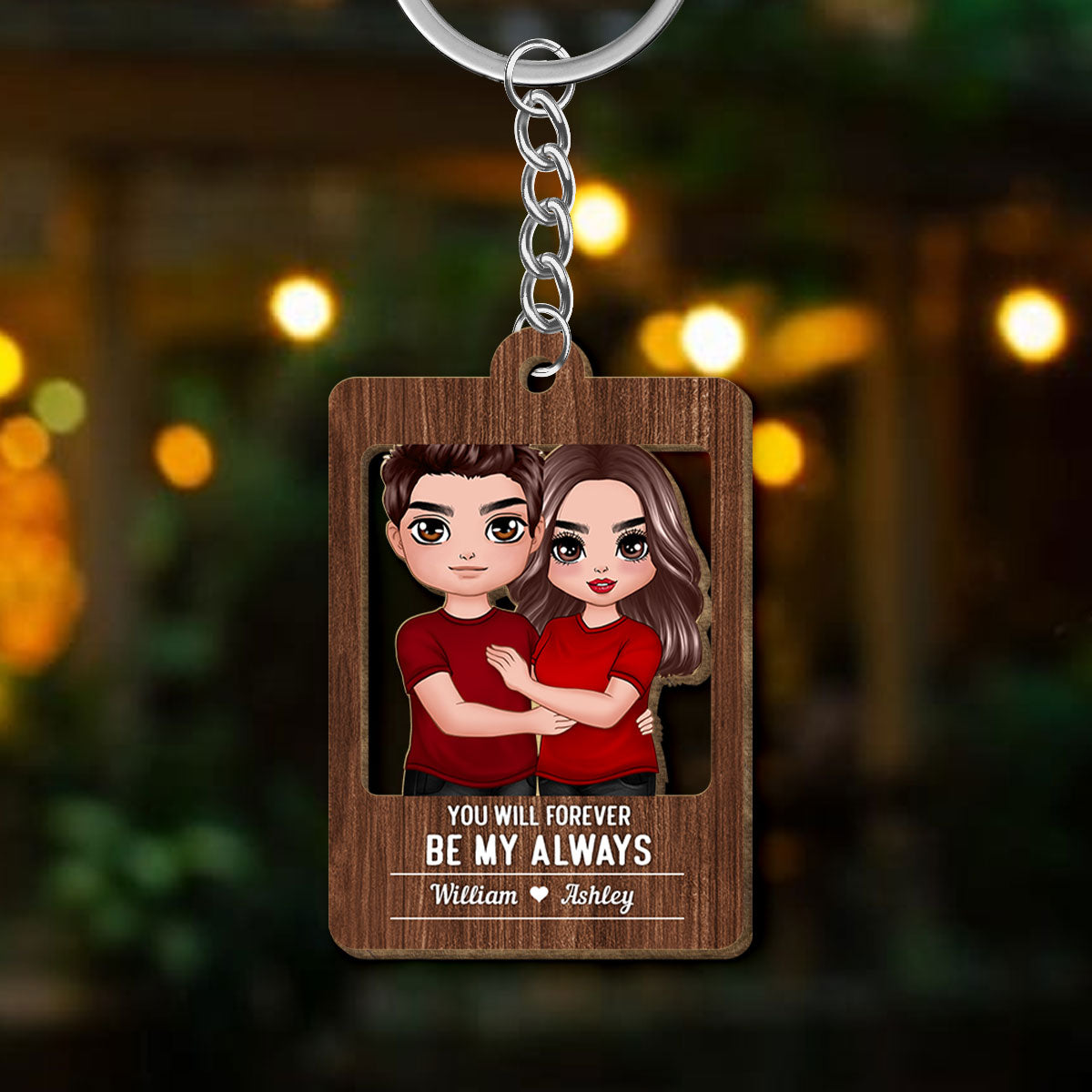 Doll Couple Standing Embracing Valentine‘s Day Gift Personalized Wooden Keychain