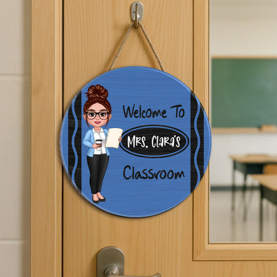 Teacher Crayon Pattern Welcome To Classroom Personalized Wood Sign