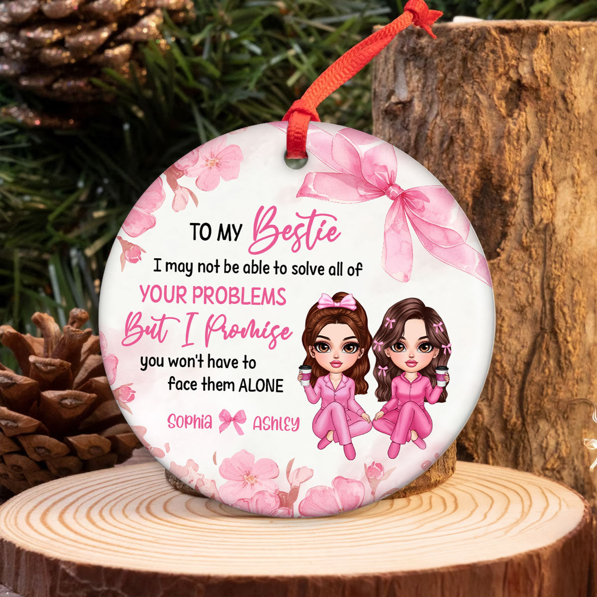 To My Besties Pink Girls Personalized Circle Ornament