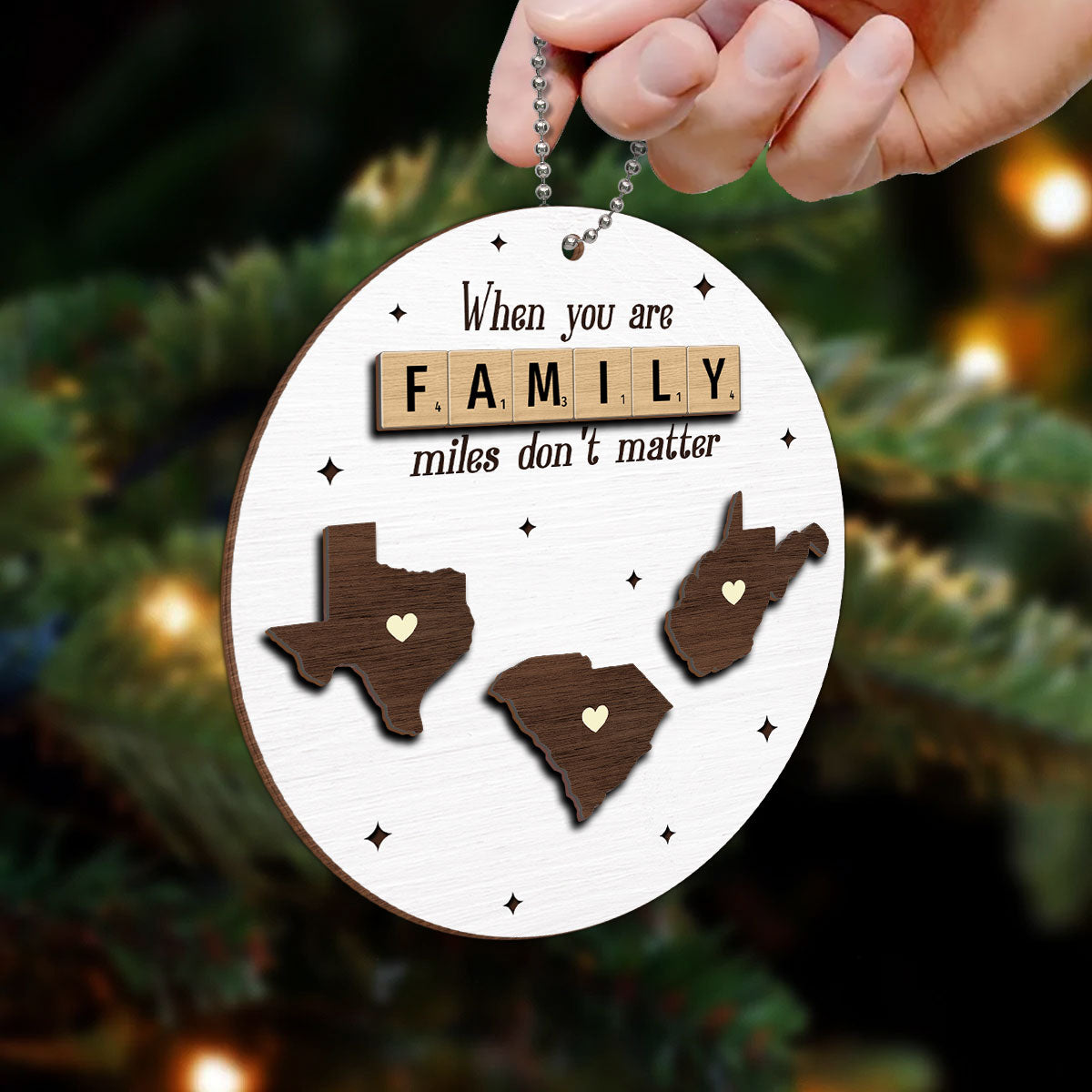 Long Distance Relationship Family Couple Siblings Besties State Map Personalized 2-Layer Wooden Ornament