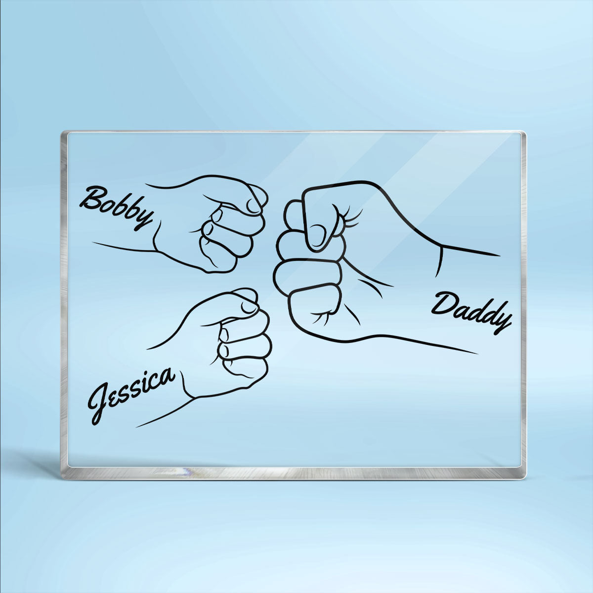 Dad Grandpa And Kids Hands Fist Bump Outline Personalized Rectangle Acrylic Block Plaque