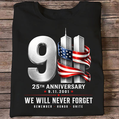 9/11 25th Anniversary Memorial T-Shirt, Patriotic American Flag Tribute