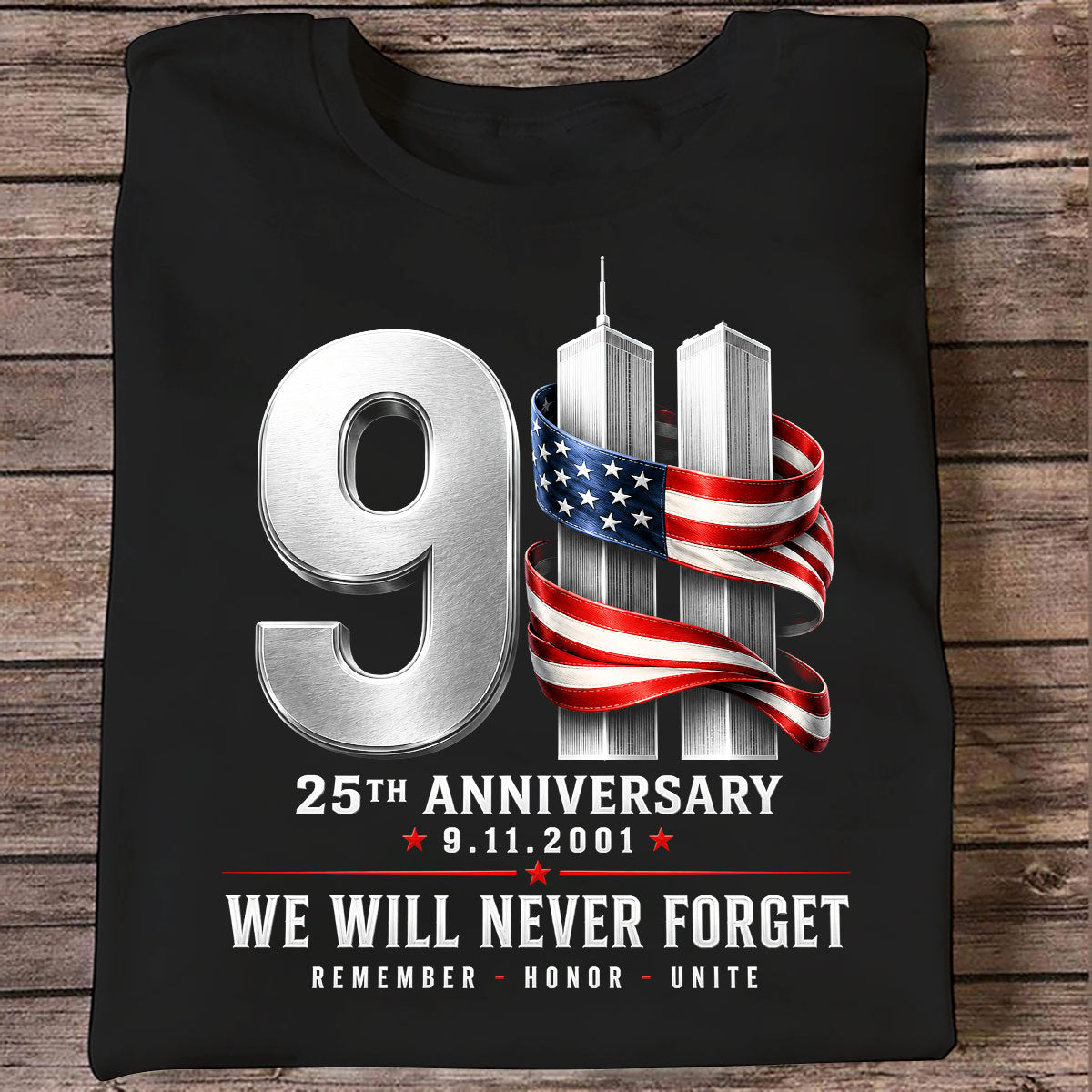 9/11 25th Anniversary Memorial T-Shirt, Patriotic American Flag Tribute