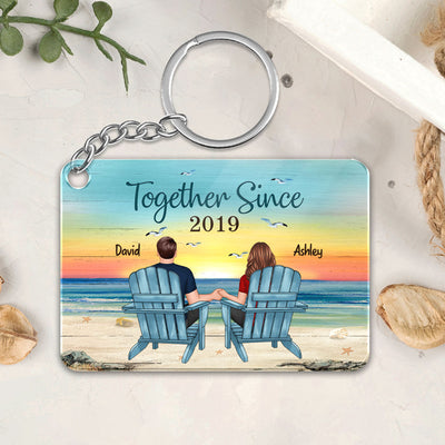 Back View Couple Sitting Beach Landscape You & Me We Got This Personalized Acrylic Keychain