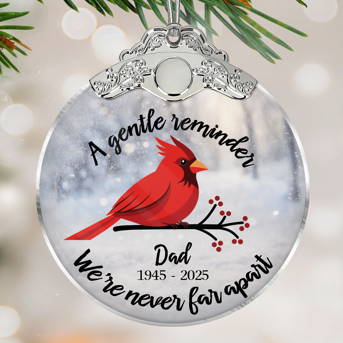 Cardinal Gentle Reminder From Heaven - Personalized Glass Ornament With Silver Cap - Christmas Memorial Keepsake For Family