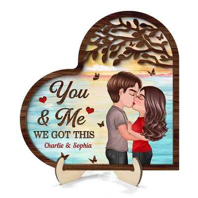 Couple Kissing Under Tree Heart Shaped  Gift For Him For Her Personalized 2-Layer Wooden Plaque