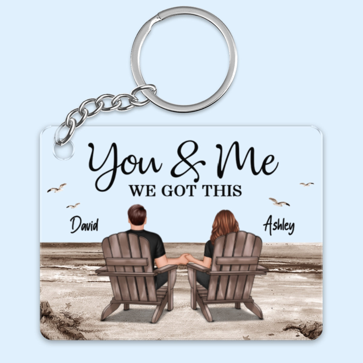 Retro Vintage Back View Couple Sitting Beach Landscape Personalized Acrylic Keychain