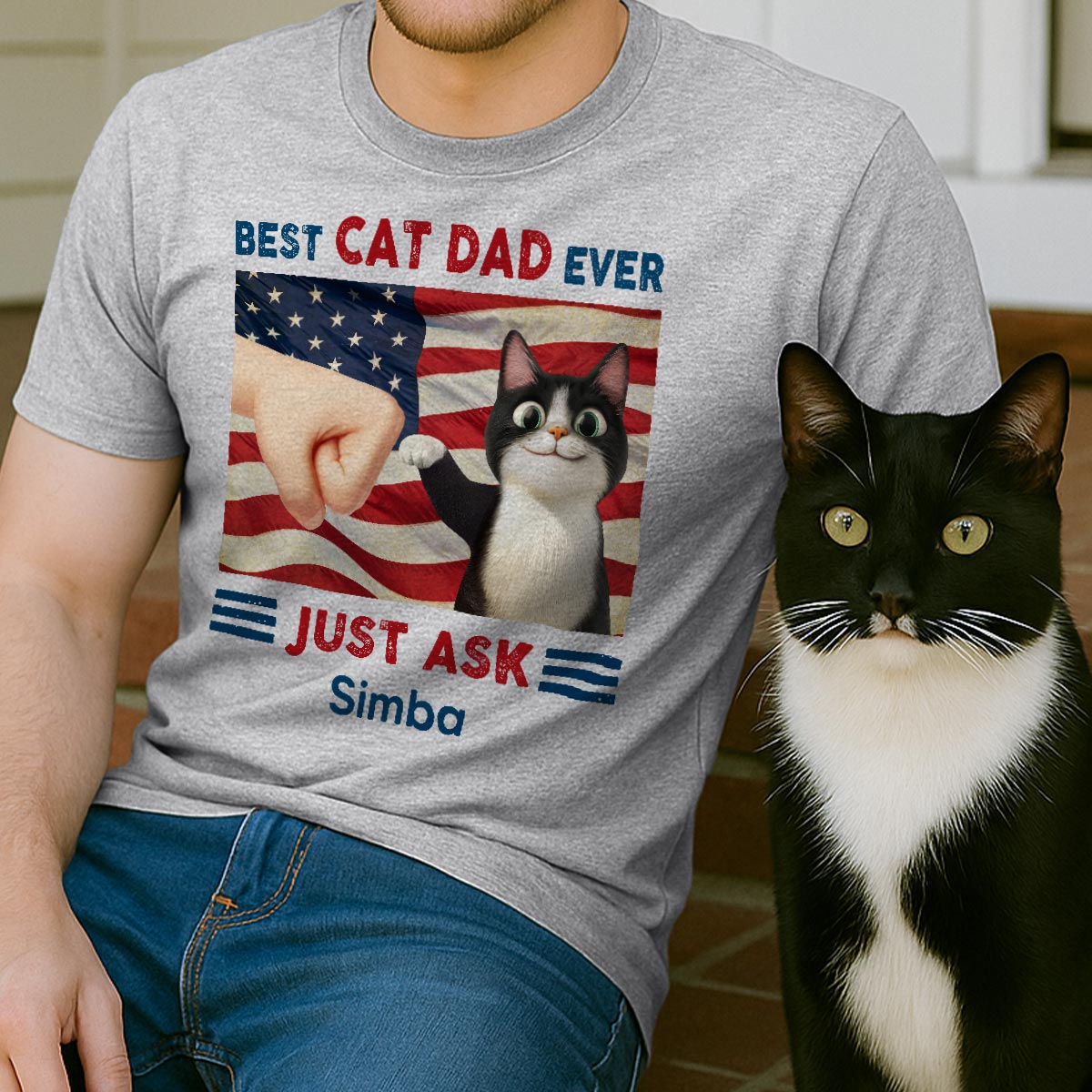 Best Cat Dad Ever Just Ask Nation Flag 4th of July Personalized Shirt