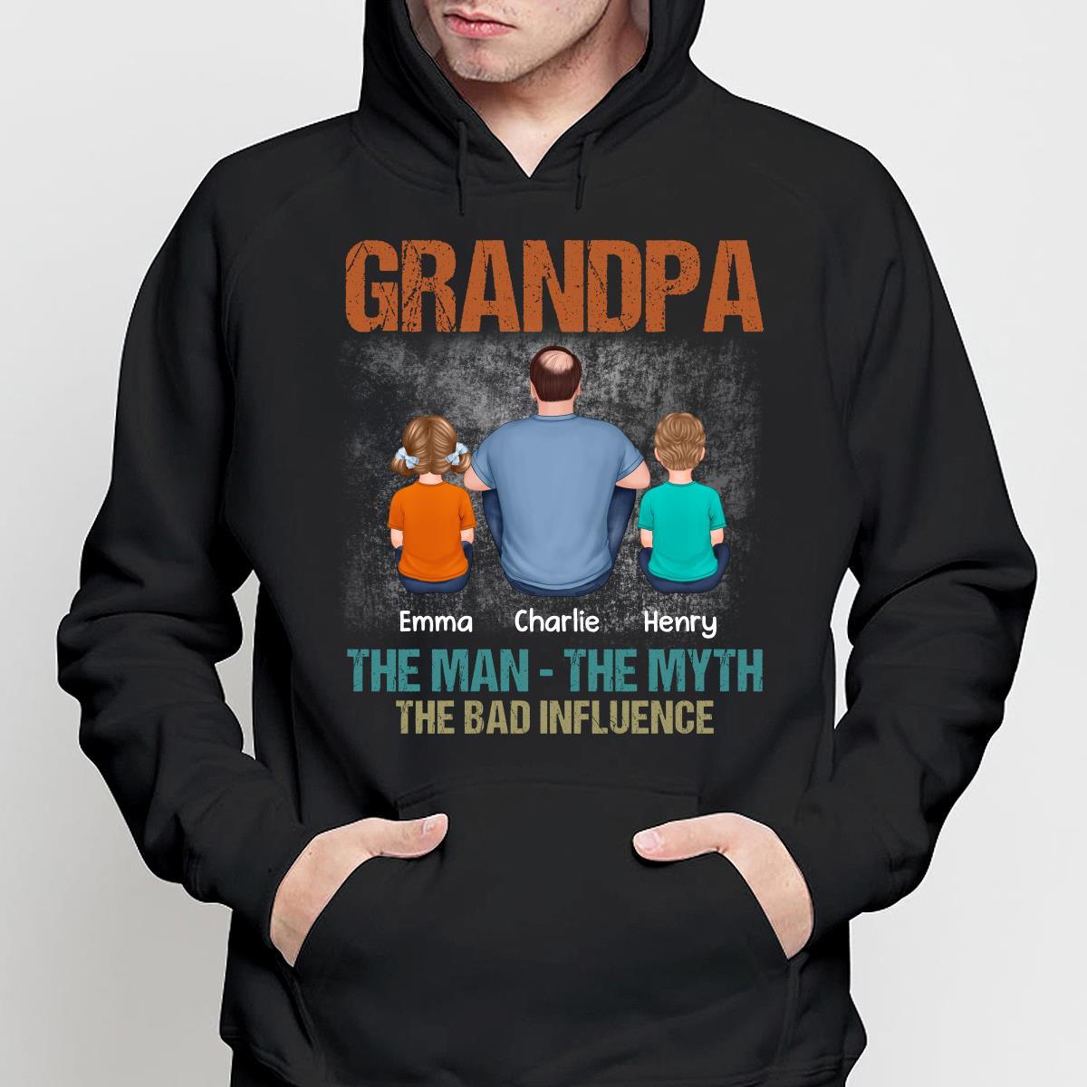 Back View Grandpa The Man The Myth The Bad Influence Personalized Shirt