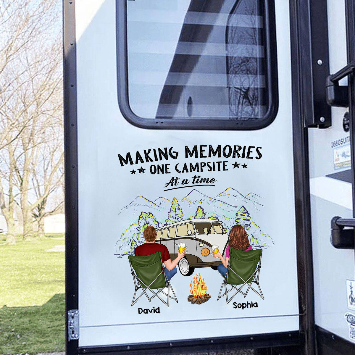 Camping Partners For Life Couple Back View Personalized RV Decal