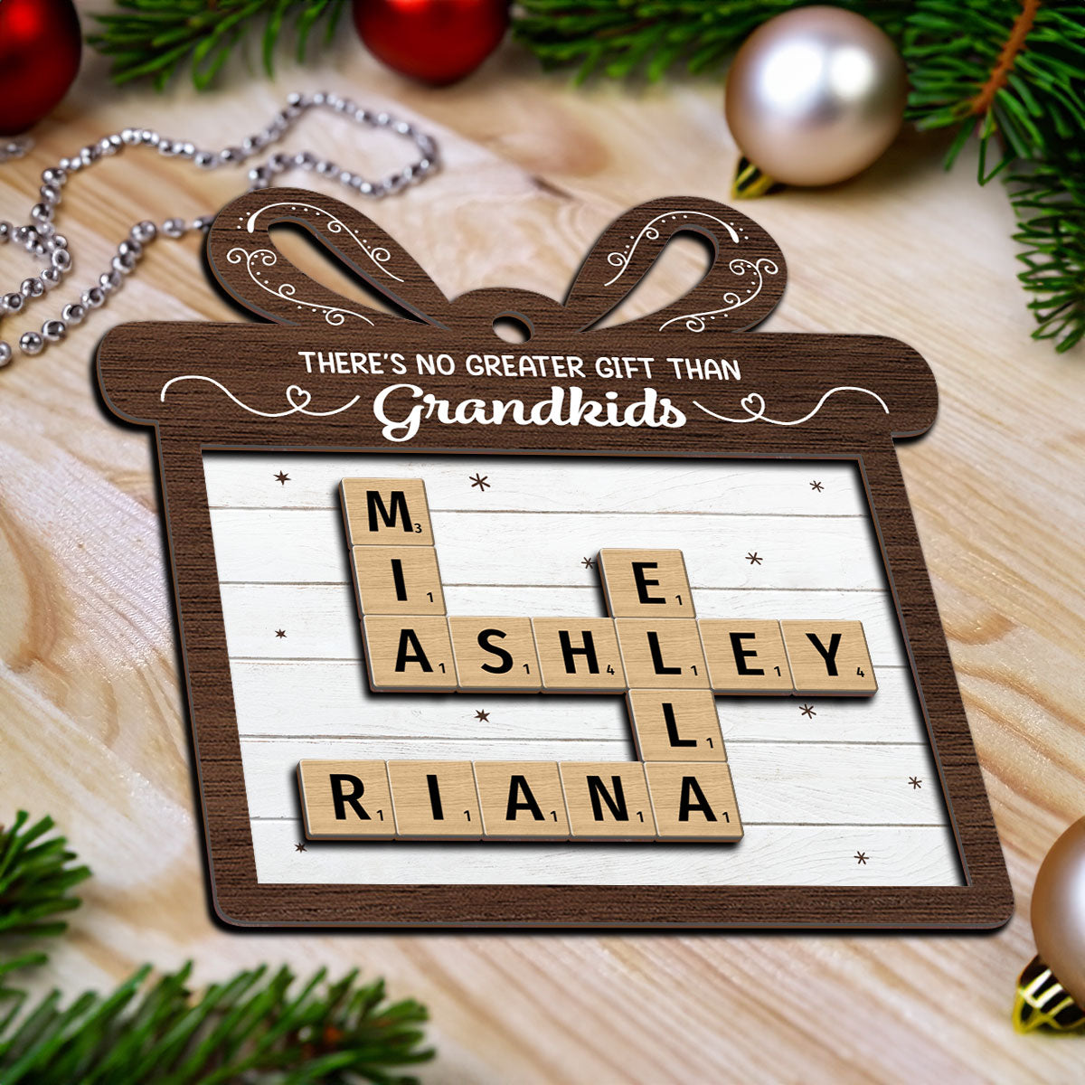 There's No Greater Gift Than Grandkids Crossword Art Puzzle Personalized 2-Layer Wooden Ornament, Christmas Gift For Grandma, For Mom