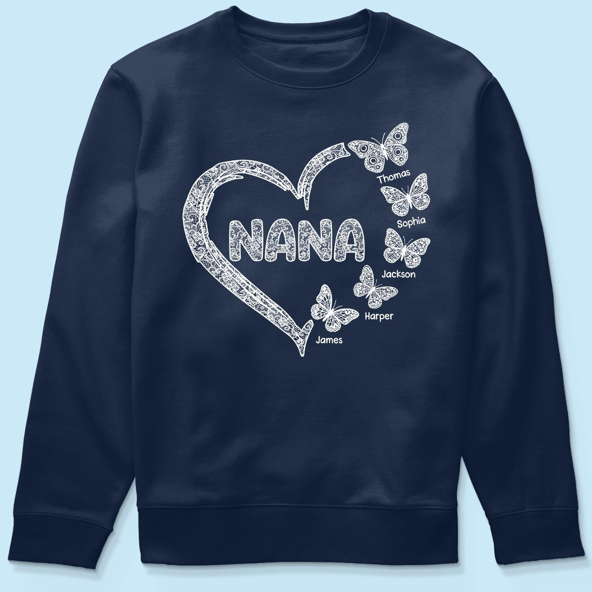 Grandma Lace Pattern Butterflies Heart - Personalized Shirt - Gift For Grandma, Mom