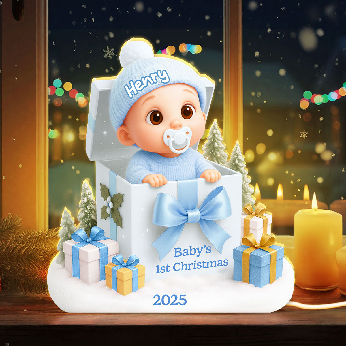 Baby's 1st Christmas Gift Box - Personalized Light Box - Christmas Keepsake for Baby, Newborn, Nursery Lamp