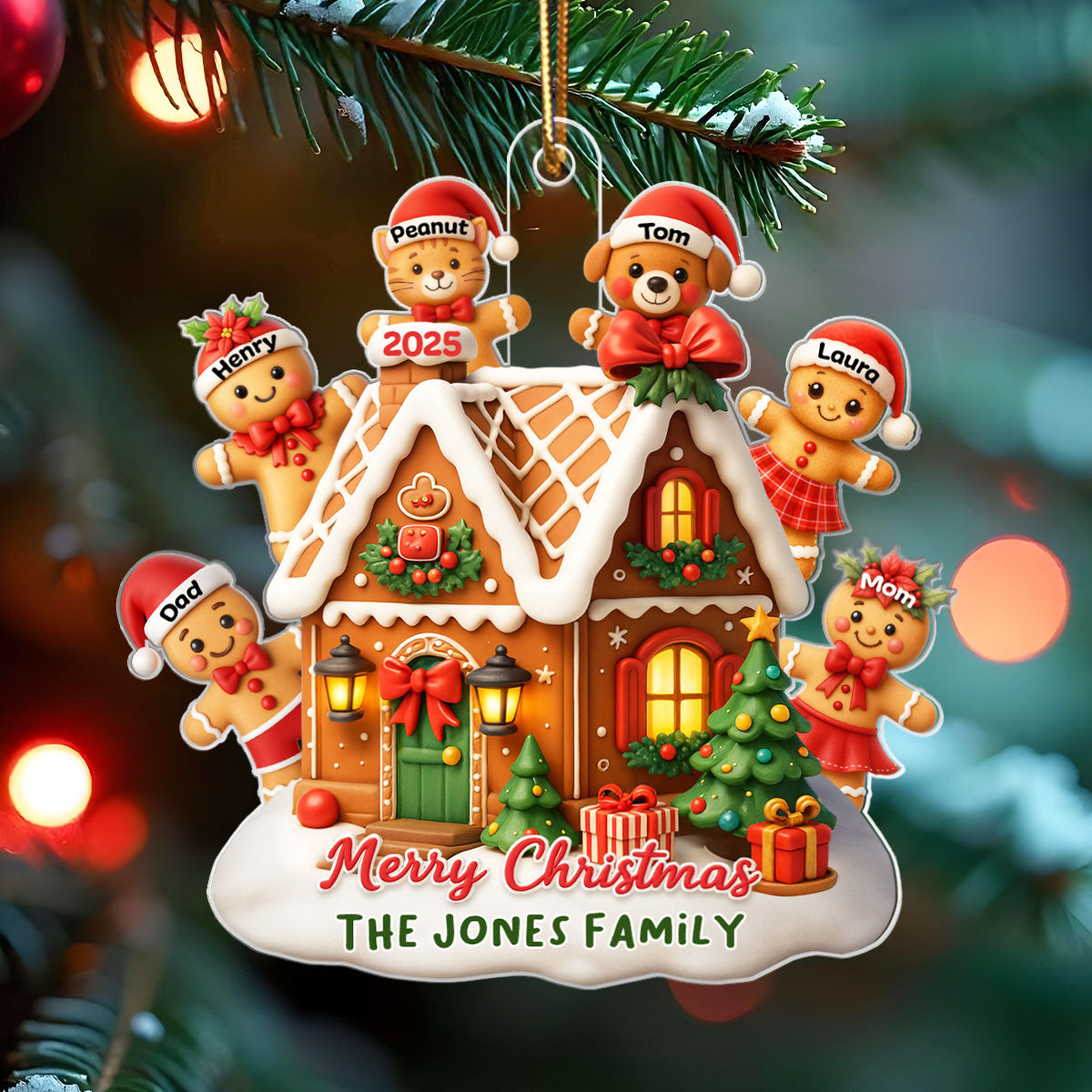 Gingerbread Family - Personalized Acrylic Ornament - Christmas Gift for Family, for Her, for Husband