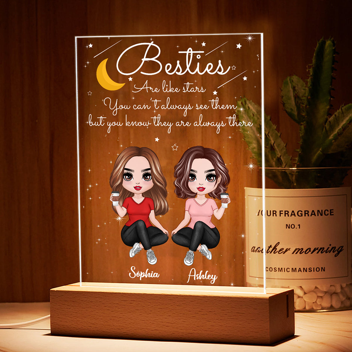 Besties Sisters Are Like Star Gift For Best Friends Personalized Rectangle Acrylic Plaque LED Lamp Night Light