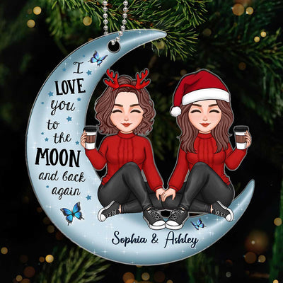 Cute Doll Besties On Moon Gift For Best Friend Personalized Acrylic Ornament