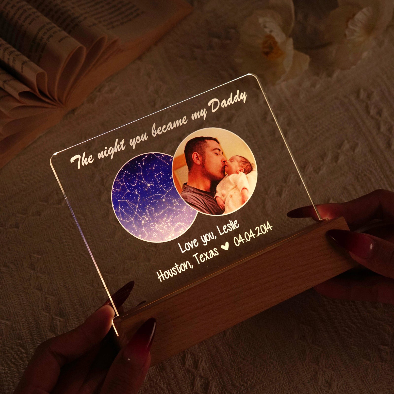 The Night You Became My Daddy Star Map Personalized Photo 7-Color LED Night Light, Heartfelt Gift for Dad, Gift for him