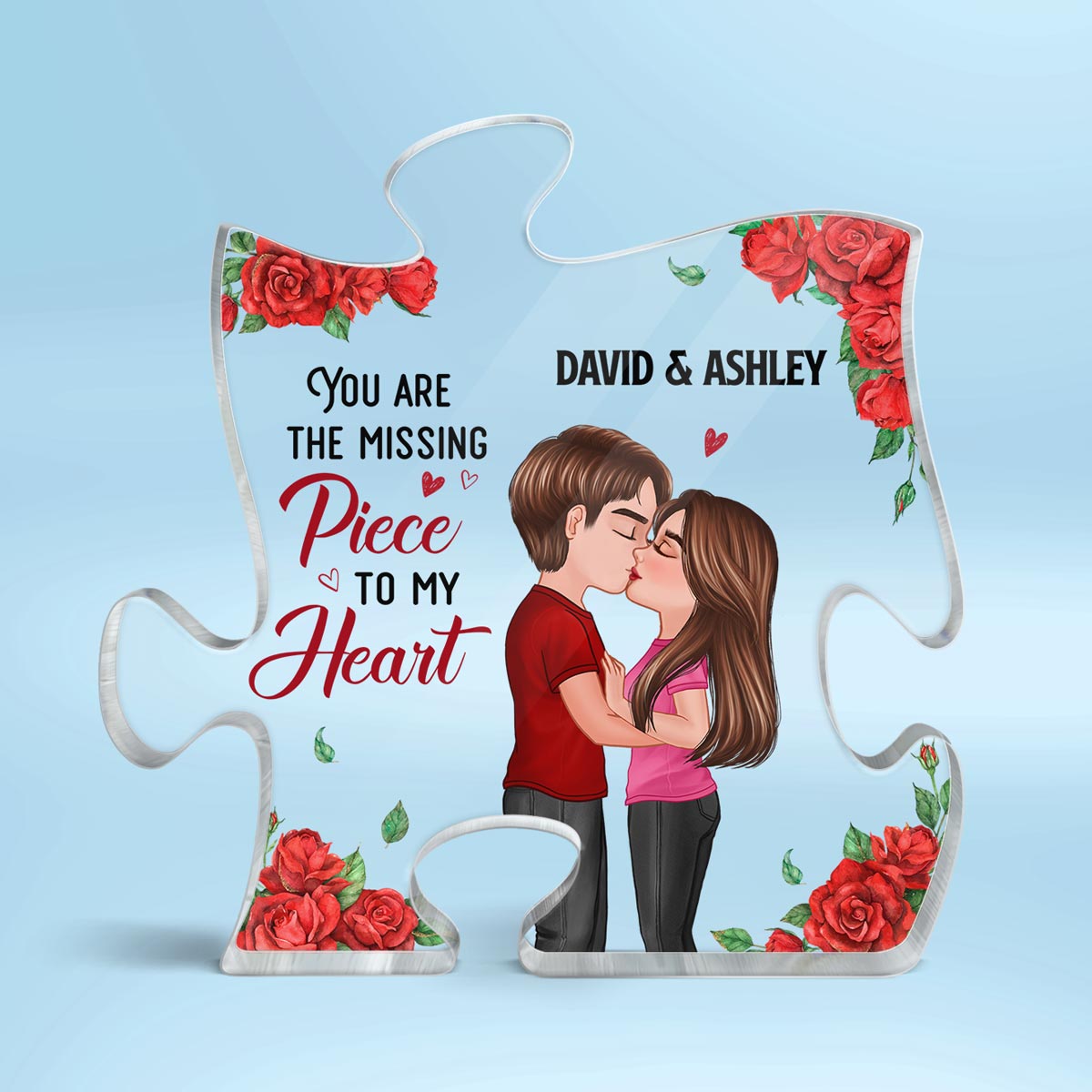 Rose You Are My Missing Piece Doll Couple Kissing Gift For Him For Her Personalized Puzzle Acrylic Plaque