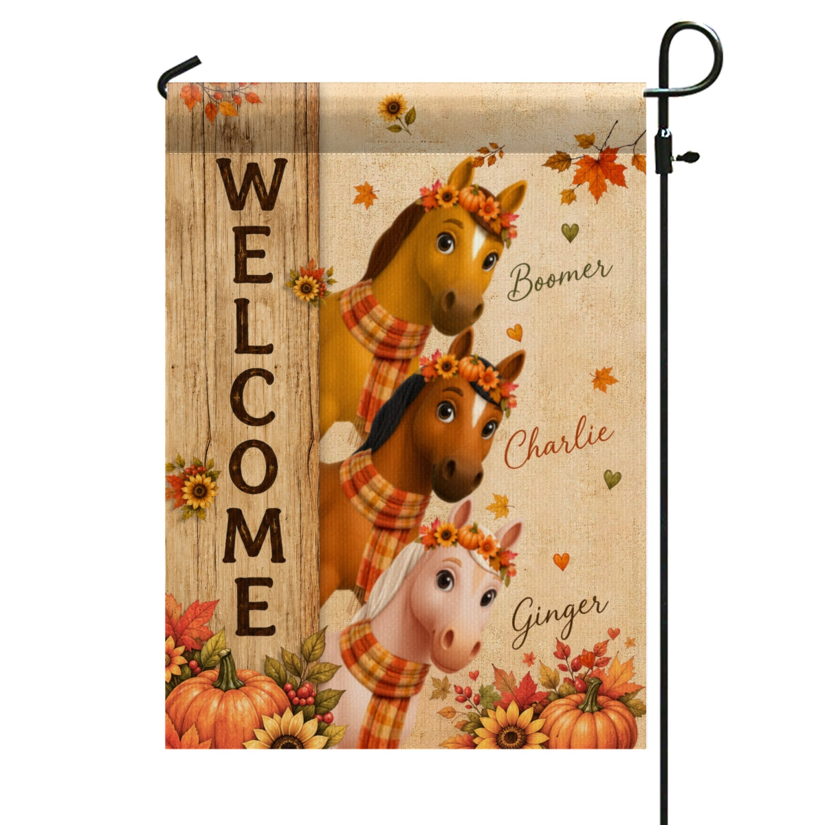 Cozy Fall Horses Welcome - Personalized Garden Flag - Fall Season Decoration